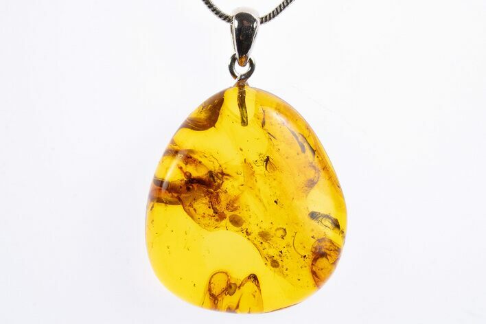 Polished Baltic Amber Pendant (Necklace) - Contains Three Flies! #322002
